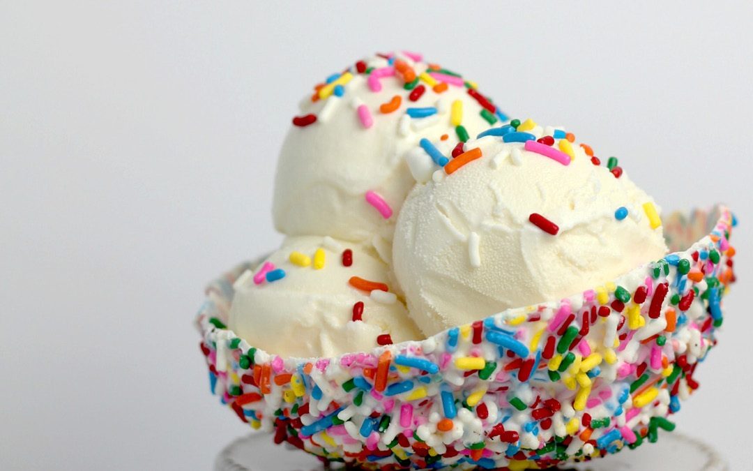 Bowl of vanilla icecream with sprinkles