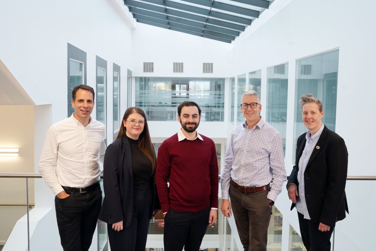 L R Mark Beaumont Partner at Eos Jessica Birt CEO and Co founder Dr Matthew Dale CSO and Co founder Professor David Venables Chair of board Professor Susan Rosser Cha