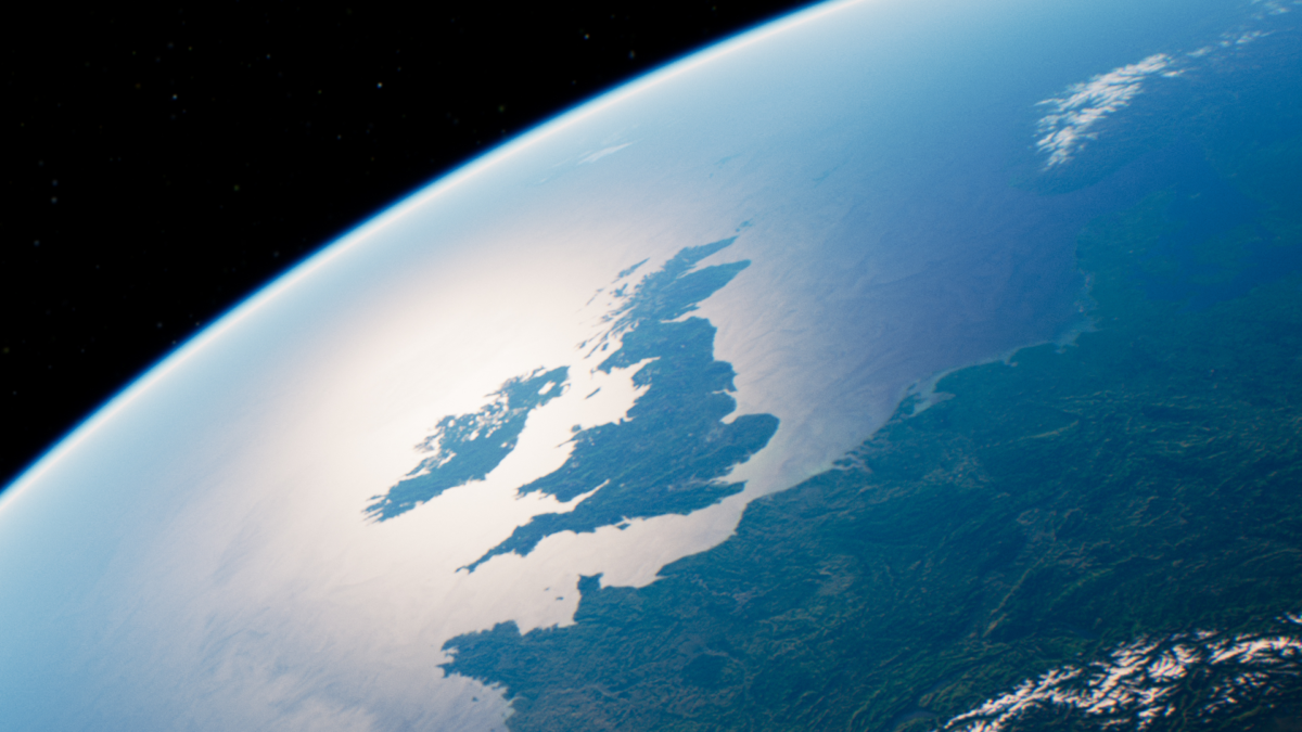 UK from space surrounded by ocean