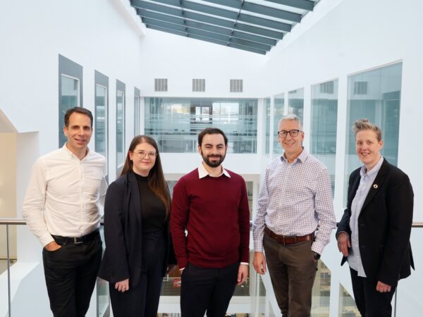 L R Mark Beaumont Partner at Eos Jessica Birt CEO and Co founder Dr Matthew Dale CSO and Co founder Professor David Venables Chair of board Professor Susan Rosser Cha