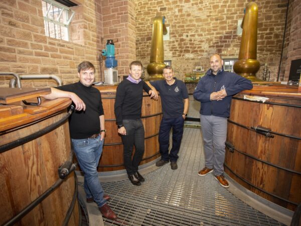 Dr Markus Rondé and Dr Adam Robinson with Annandale Distillery's Mark Trainor and David Ashton Hyde